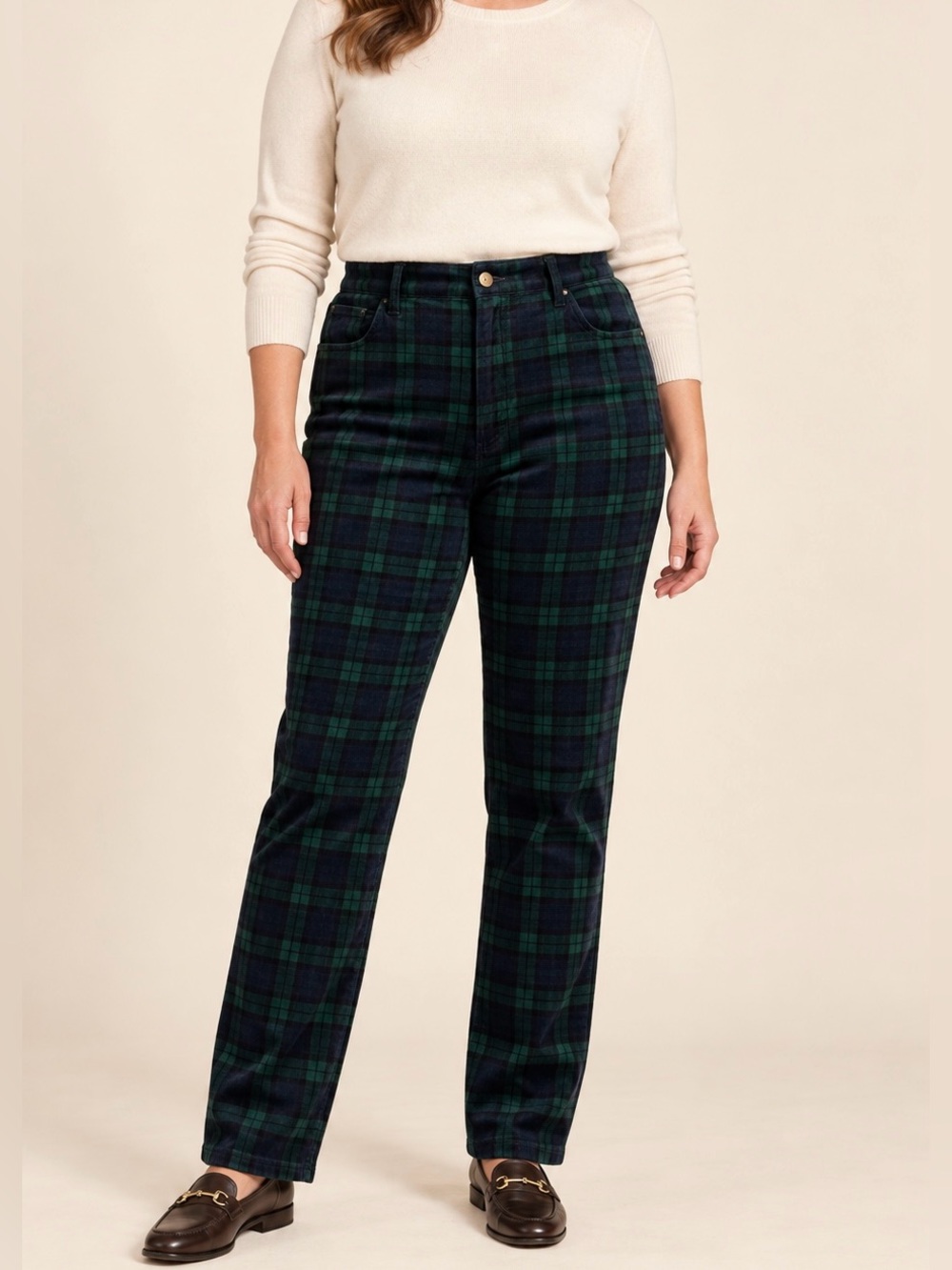 Talbots Green & Blue Plaid Straight-Leg Jeans